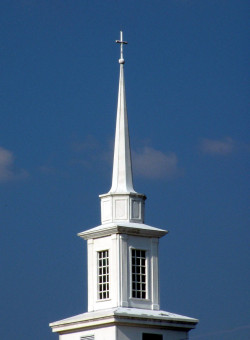 White Steeple agains a deep blue sky in Elizabethton, Tennessee.
